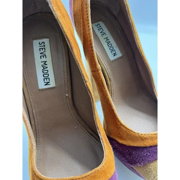 Steve Madden Gaayle Brown Leather Suede Ultra High Heel Peep Toe Pumps Size 6.5 - Picture 8 of 11